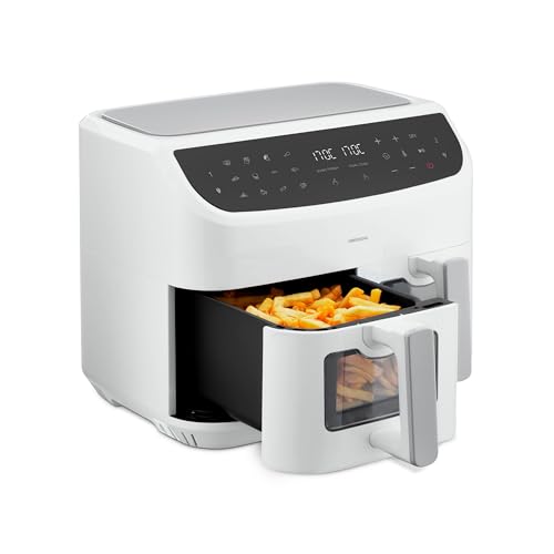 MEDION P20 XXL Heißluftfritteuse mit 2 Kammern (8,7 Liter, 2.600 Watt, Doppelkammer, 9