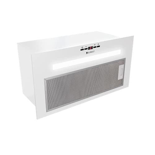 GLOBALO Dunstabzugshaube, Einbauhaube für Küche, Flachlüfter, Fettfilter, Unterbauhaube mit Beleuchtung, Einbaubreite 60 cm, 4 Leistungsstufen, Lackierter Stahl, Amadio 60.2 White, Weiß