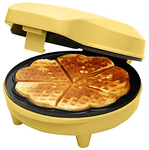 Bestron Waffeleisen für klassische Herzwaffeln, Waffelmaker mit Antihaftbeschichtung für Waffeln in Herzform, Retro Design, 700 Watt, Farbe: Gelb