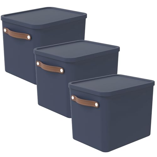 Rotho Maloja 3er-Set Aufbewahrungsbox 27l mit Deckel (Blau)
