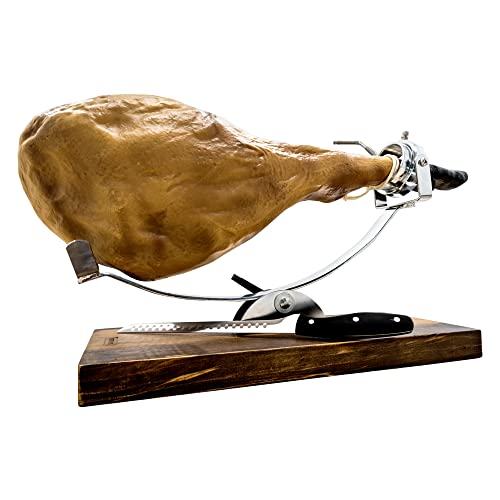 NERTHUS FIJ 956 Kopf und Boden verstellbar + Messer Schinkenhalter, Holz Edelstahl, Braun