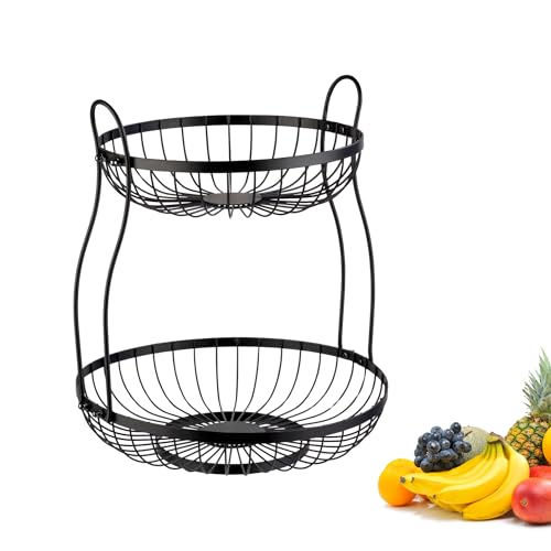 Westmark Obst Etagere Doppio 2 Etagen, 32,5 x 34,5 cm, schwarzer Drahtkorb für Obst, Gemüse und Dekoration