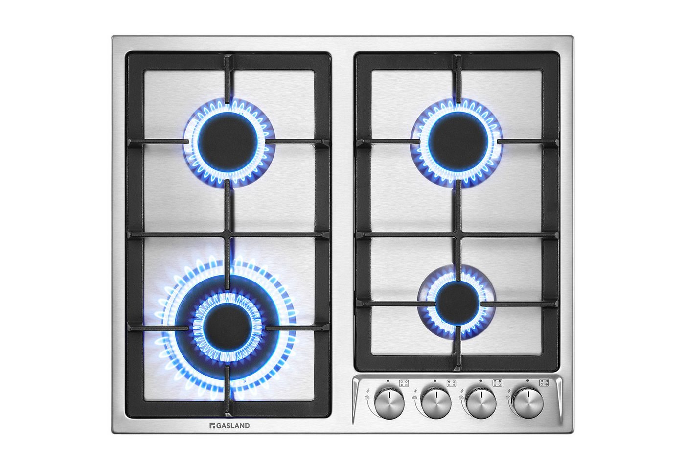 GASLAND GH60SF Gas-Kochfeld, Einbau Edelstahl 4-flammig, 8000 W, LPG/Erdgas, Flammabbruch-Schutz, stufenlose Temperaturregelung