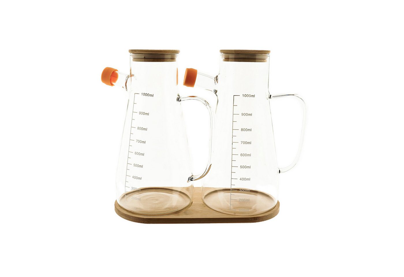 Sunay Ölspender 3-teiliges Set aus hitzebeständigem Glas mit Bambusdeckel und Silikondichtung, 1000 ml pro Behälter