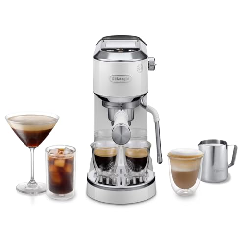 De'Longhi Dedica Duo EC890.WI, Siebträger Espressomaschine mit Cold Brew-Funktion, 15 Bar Pumpendruck, elegantes Design, inkl. Edelstahl-Milchkännchen