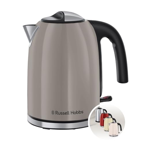Russell Hobbs Wasserkocher Colours Plus Mocha, 1,7L, 2400W, Edelstahl-Akzente, Schnellkochfunktion, Wasserstandsanzeige, herausnehmbarer Kalkfilter, energiesparend, 360°-Basis, Teekocher 28511-70