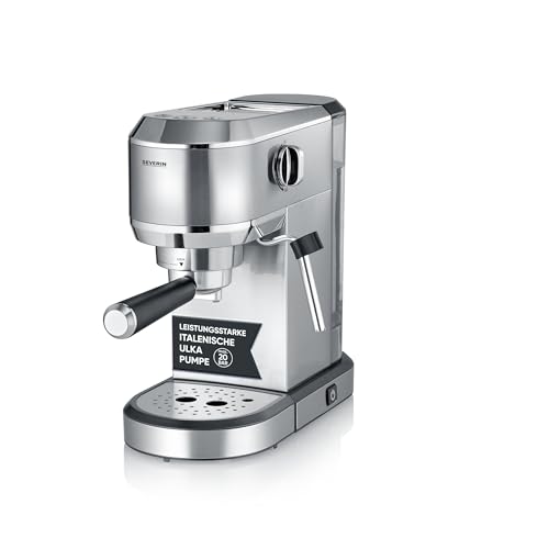 SEVERIN Espressomaschine „Newspresa“ KA 5997, Edelstahl chromgebürstet schwarz, 1350 W, 20 bar Hochleistungswasserpumpe, 1,0 l Wassertank