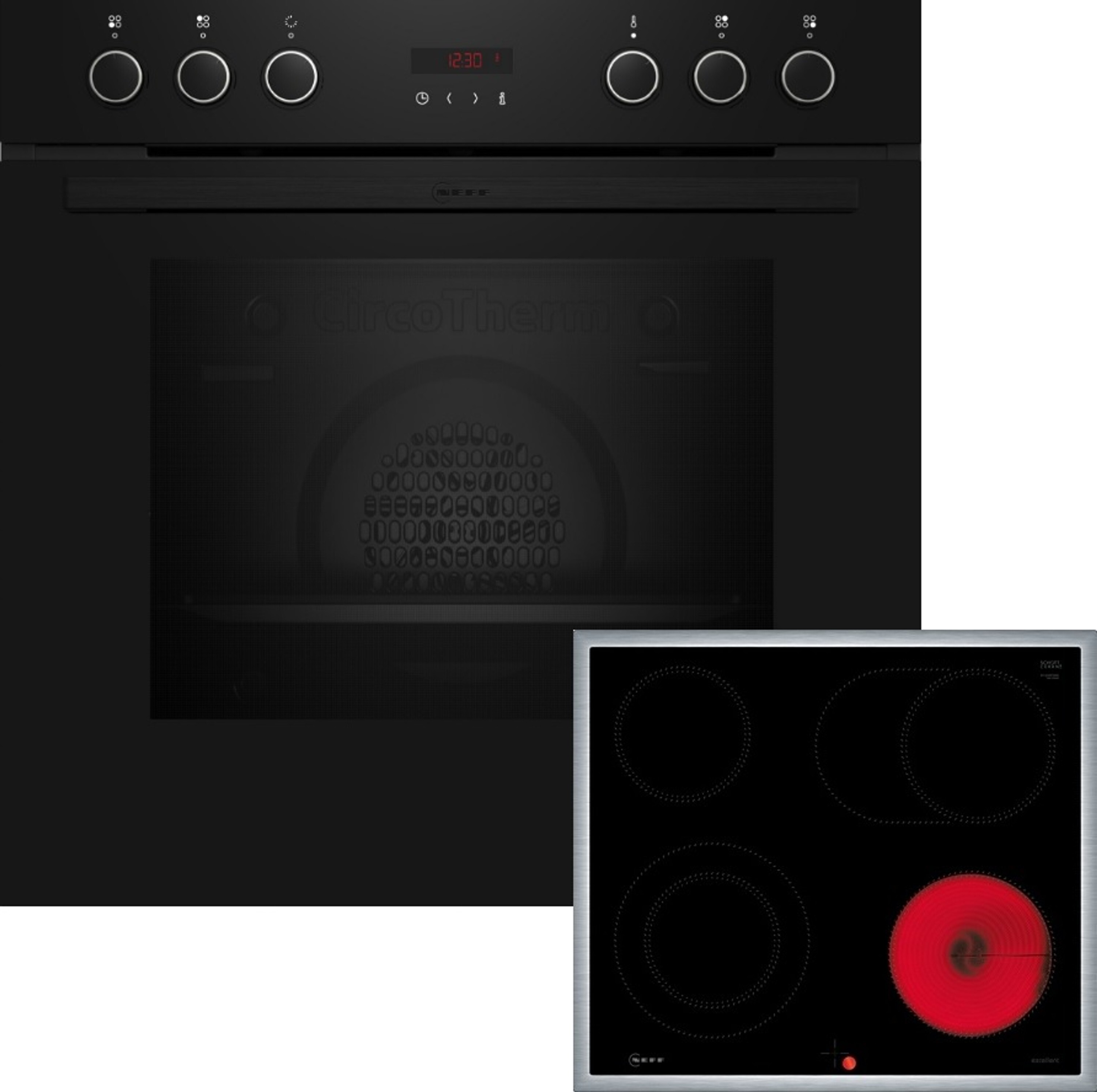 Neff Einbauherd-Set E2CCG6AK3 + M16SRF0M0 + Z11TI15X0, Elektrokochfeld mit 7 Beheizungsarten, Schwarz, 71 l Nutzinhalt, Energieeffizienzklasse A+