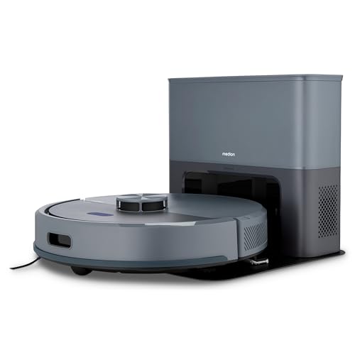 MEDION Saugroboter X23 SW+, 2-in-1 Roboterstaubsauger mit 5000Pa Saugkraft, Lasernavigation, Absaugstation, Wischfunktion, blau