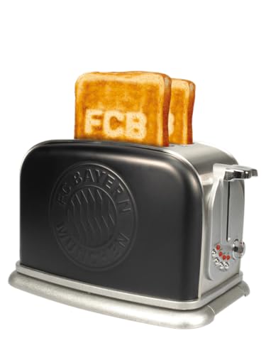FC Bayern München Toaster, schwarz, mit hochwertiger Edelstahl-Oberfläche und kompakten Abmessungen (20 cm x 18 cm)