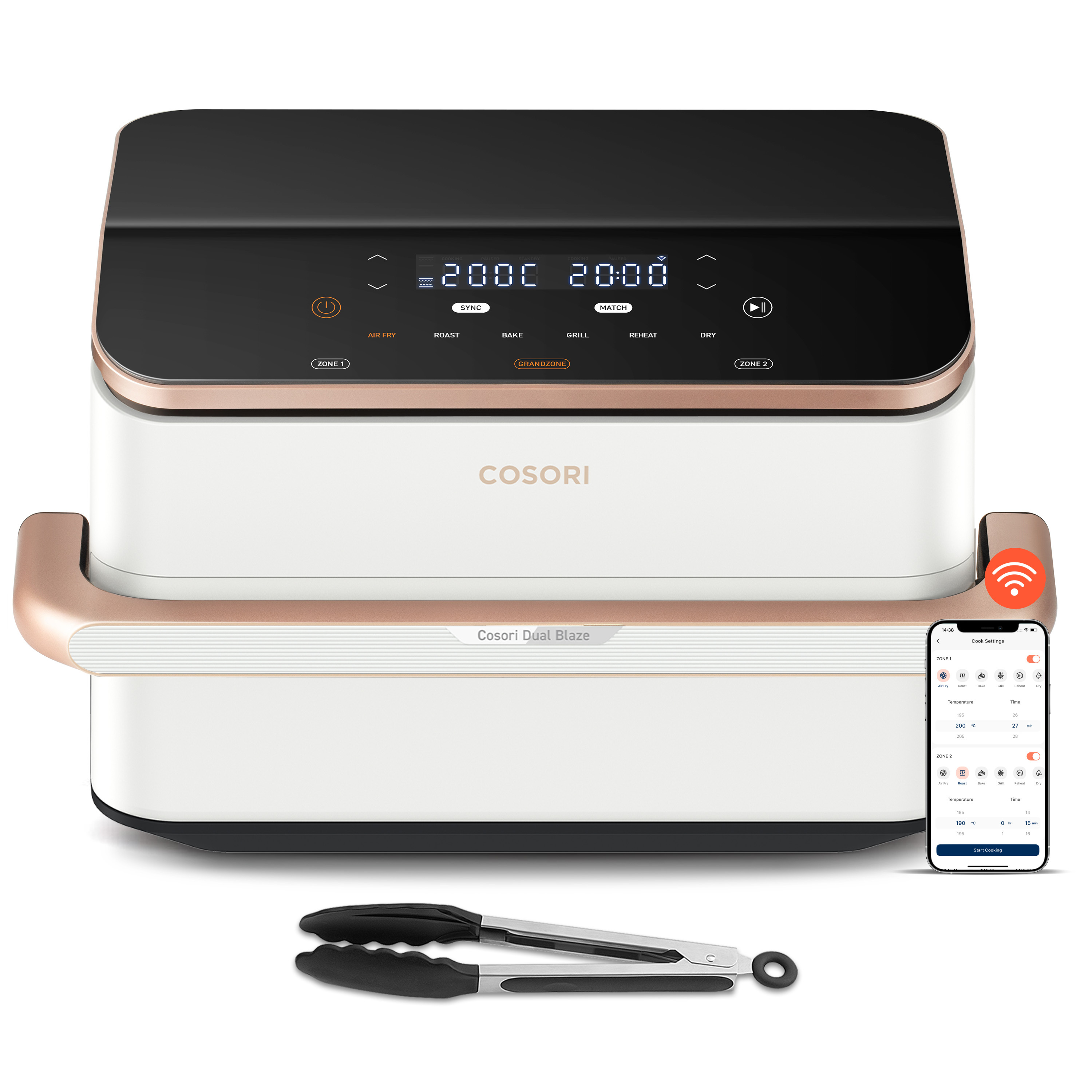 Cosori DualBlaze TwinFry CAF-TF101S, 10L XXL Airfryer mit 2 Kammern, herausnehmbarer Trennwand, 4 Heizelementen, Sync-Funktion, weiß