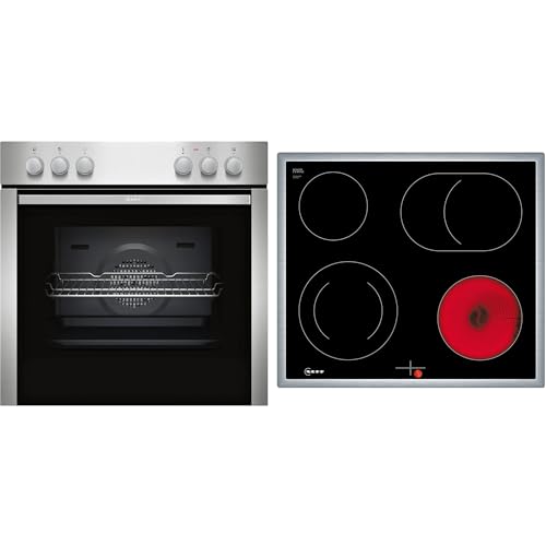 Neff Set EX1 bestehend aus E1DCA0AN0 Einbauherd mit CircoTherm, 60 x 60 cm, Edelstahl, N 30 und M16SRF0L0 herdgesteuertes Elektrokochfeld, 60 cm, Schwarz, mit Rahmen aufliegend, N 50