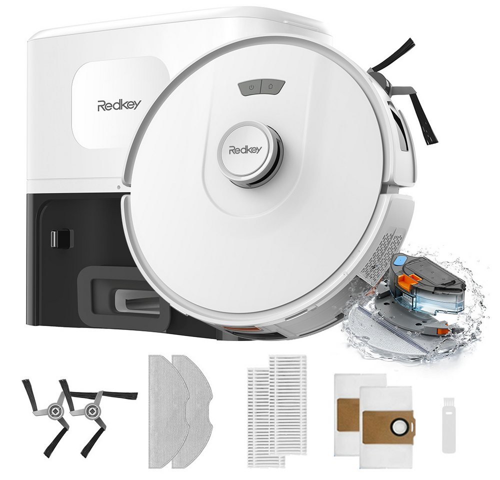 Redkey Saugroboter 2026, 20000 Pa mit Wischfunktion, Absaugstation und Appsteuerung, HEPA-Filter, automatische Selbstreinigung, 36 W