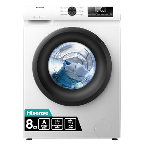 Hisense WF1Q8041BW, 8kg Waschmaschine mit 1400RPM, Weiß, mit Wechselrichter, Schnellwaschprogramm und Selbstdiagnosefunktion