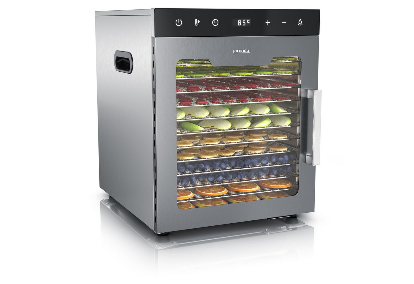 Arendo Dörrautomat Edelstahl, Dehydrator mit 800 W, 12 Etagen, Temperaturregelung 30°-90°C, Timer 0,5-24 Stunden