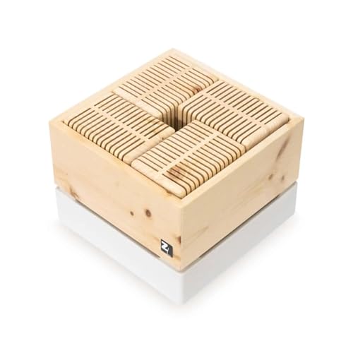 Zirben Familie ZirbenLüfter AURA PLUS, 2-in-1 Luftreiniger & Luftbefeuchter für Räume bis 40 m², gefertigt aus Zirbenholz & Gmundner Keramik, mit Fernbedienung und LED-Licht