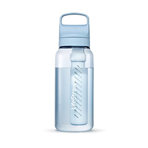 LifeStraw Go Serie - BPA-freie Trinkflasche mit Wasserfilter 1l für Reisen und den täglichen Gebrauch - entfernt Bakterien, Parasiten, Mikroplastik und verbessert den Geschmack, Icelandic Blue (blau)