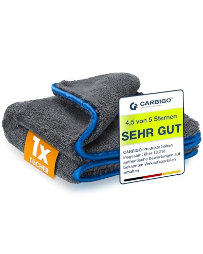 Carbigo® Mikrofasertuch 1200 GSM, extrem saugstark & lackschonend, 40x40 cm, ideal für Auto- und Motorradreinigung