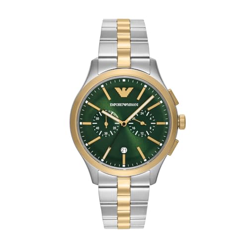 Emporio Armani AR11692, Herren Analog Quarz Uhr mit grünem Sunray-Zifferblatt, Edelstahl Armband und 50 m Wasserdichtigkeit