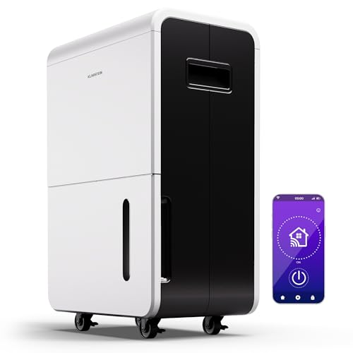 Klarstein Luftentfeuchter Elektrisch bis 90m2, Smart Luftentfeuchter für Wohnung, Bad & Keller, Luft-Entfeuchter Leise, Elektrischer Dehumidifier mit WLAN IoT App, Bautrockner mit 70 L Kapazität, Weiß