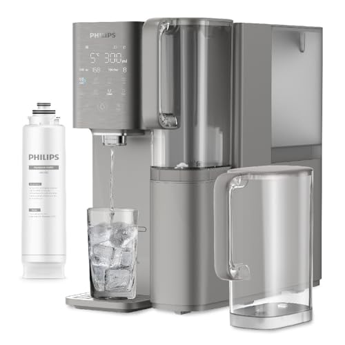 Philips Wasser-Umkehrosmose-Wasserstation ADD6921DG/10, entfernt bis zu 110 Substanzen, sofortige Erwärmung und Kühlung, 6-Liter-Wassertank, inkl. 2 Kannen