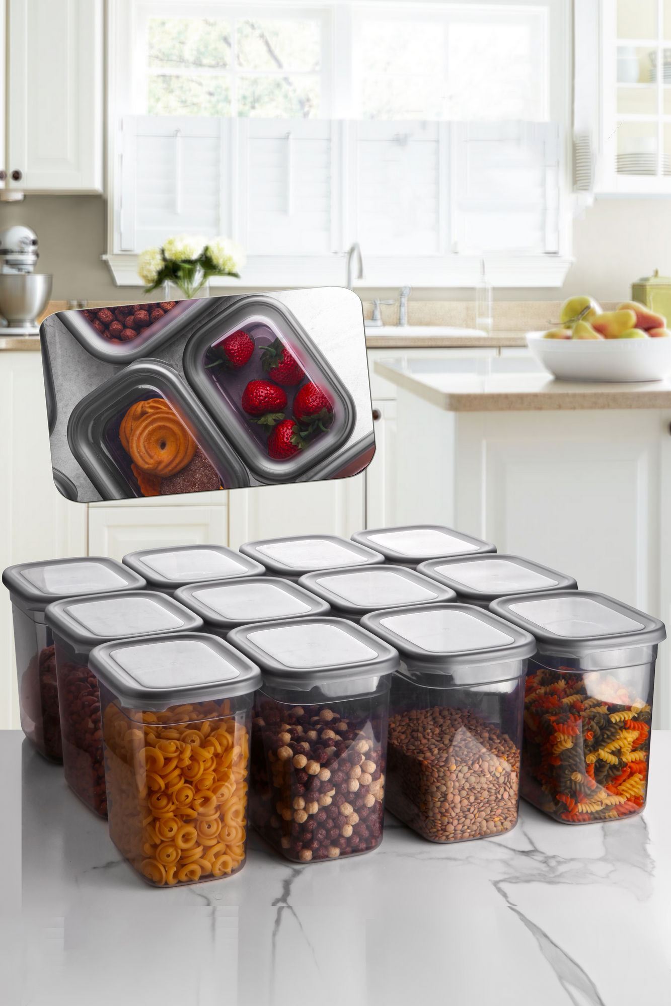 Hermia Concept BNMPEGYAR12-2 Vorratsdosen-Set (12-teilig), Anthrazit, aus BPA-freiem Polypropylen, spülmaschinenfest, 2000 ml