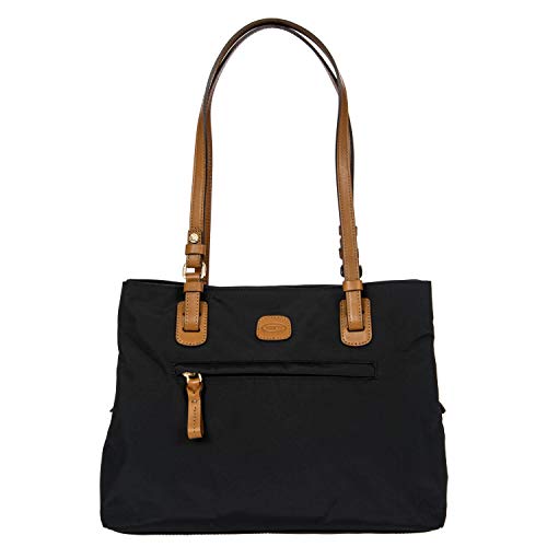 Bric's X-Bag Shopper, Handtasche aus strapazierfähigem Nylon mit Lederdetails, Schwarz, 3 Hauptfächer
