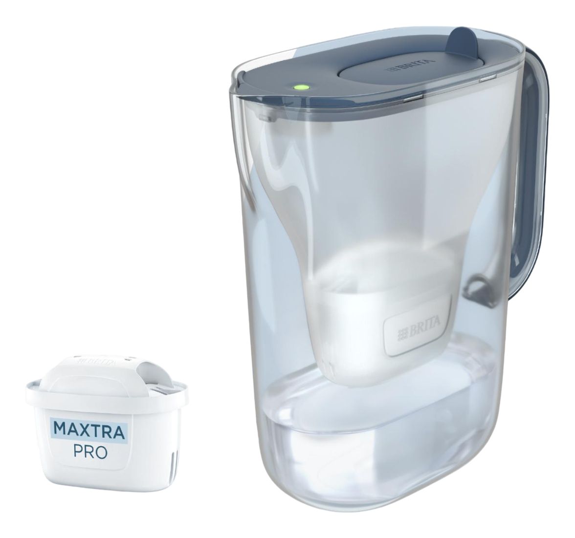 Brita Style Essential, Tischwasserfilter mit moderner LED-Wechselanzeige, 2,4 L, steinblau