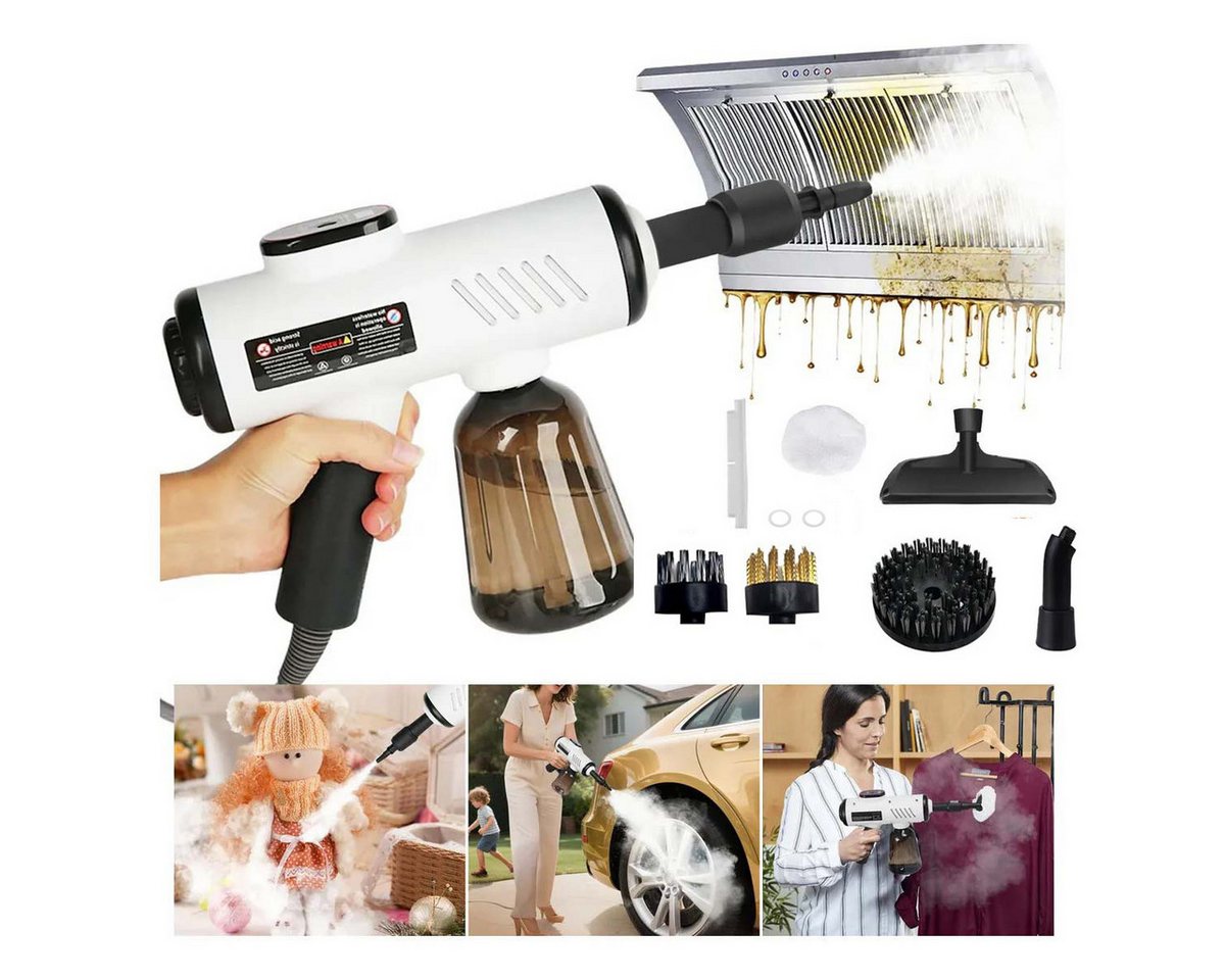 QUBEBU Handdampfreiniger, Multifunktions-Dampfreiniger mit 1200 W, 9 Zubehörteilen, 1.8m Kabel, 600 ml Wassertank, Flächenleistung 40 m², 3 Temperaturstufen