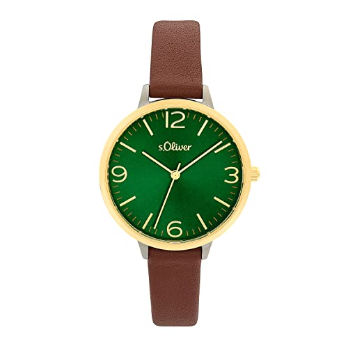 s.Oliver Armbanduhr Damen Quarzuhr Analog, mit Leder Armband, Bicolor, 3 bar Wasserdicht, in Uhren Geschenk Box, 2033483 - Preisvergleich
