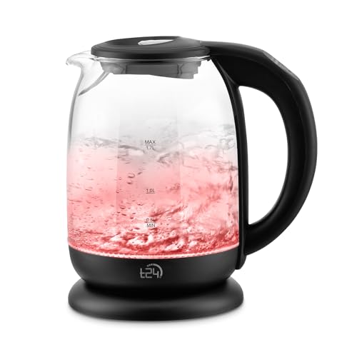 T24 Wasserkocher Glas 1,7 L, Schwarz mit LED Beleuchtung, 2.200W, Temperatureinstellung 60-100 °C