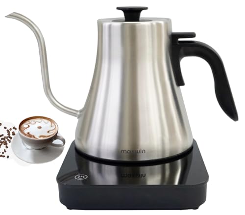 Greenmigo Elektrischer Schwanenhals Wasserkocher Kaffee- und Teekanne, 1 Liter, Edelstahl, LED-Touch-Steuerung, Schnellheizung, Warmhaltefunktion