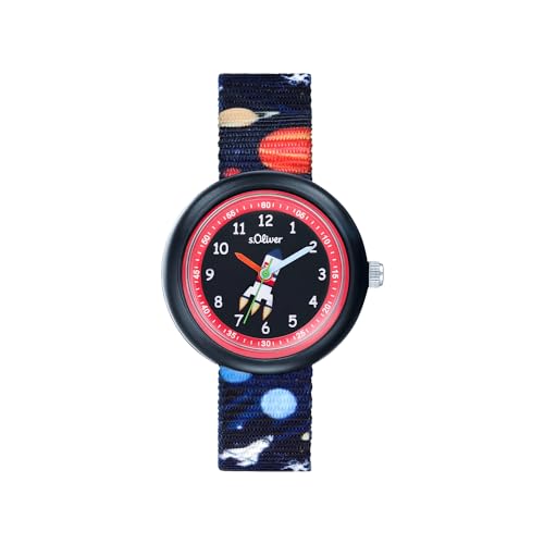 s.Oliver Armbanduhr Jungs Kinder Quarzuhr Analog, Nylon Armband, Mehrfarbig, wasserfest, in Uhren Geschenk Box