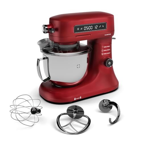 Klarstein Chiara 1600W Küchenmaschine – Leise ≤72 dB, LCD-Touch-Display, 5L Edelstahlschüssel, Rot