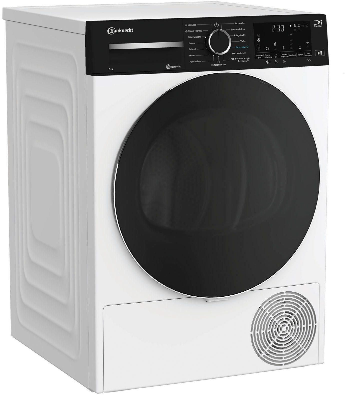 Bauknecht BT 87A WB, Wärmepumpentrockner mit 8 kg Fassungsvermögen, Energieeffizienzklasse A, freistehend, weiß, Drehregler und Berührungsteuerung