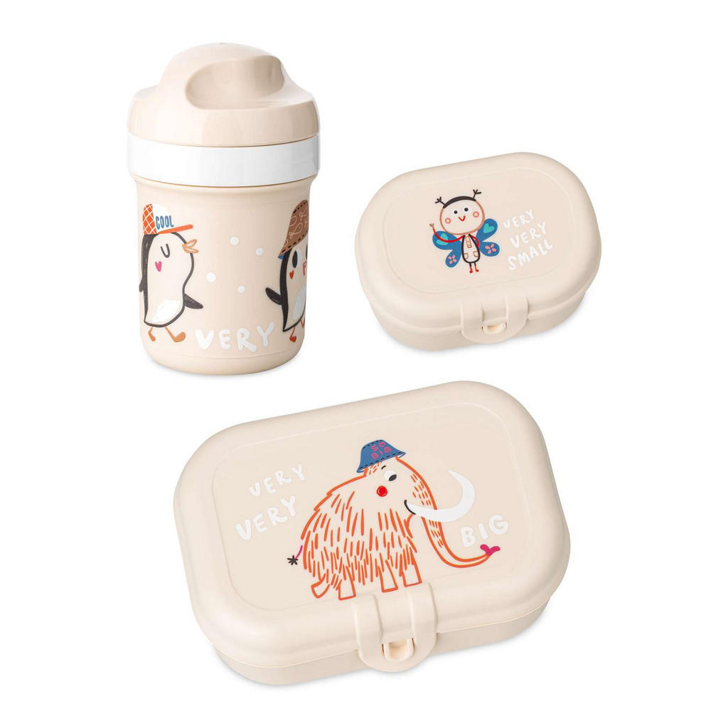 XXXL HOP ON AT Home Set, 3-teiliges Kinder-Küchenzubehör in Beige, inklusive 200 ml Trinkflasche und Vorratsbehältern aus recycelbarem Kunststoff
