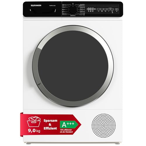 TELEFUNKEN T-WP-9-3-W Wärmepumpentrockner 9 kg | Energiesparend A+++ (10% sparsamer) | leise 62 dB | mit Knitterschutz und Startzeitvorwahl, weiß