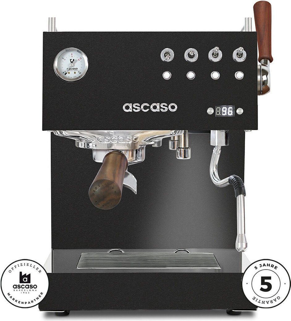 Ascaso Steel Duo Plus Schwarz, Espressomaschine mit Joystick-Dampfventil und Competition-Dusche