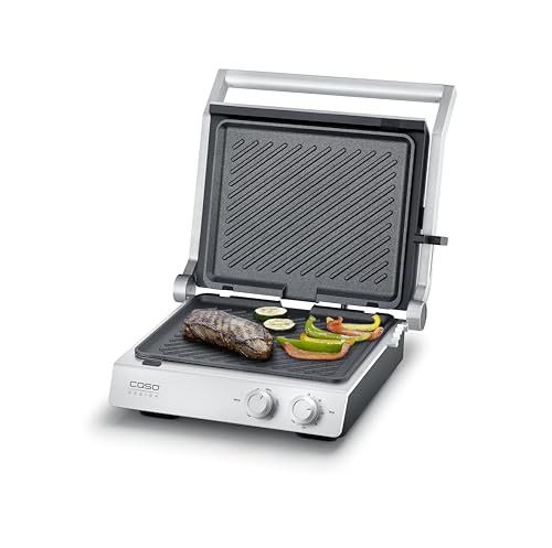Caso SteakChef, Doppel-Kontaktgrill aus Edelstahl mit Antihaftbeschichtung, 2000 Watt, Temperatur 100-220°C, als Tischgrill nutzbar, große Grillfläche von 1440 cm², abnehmbare und spülmaschinengeeignete Platten