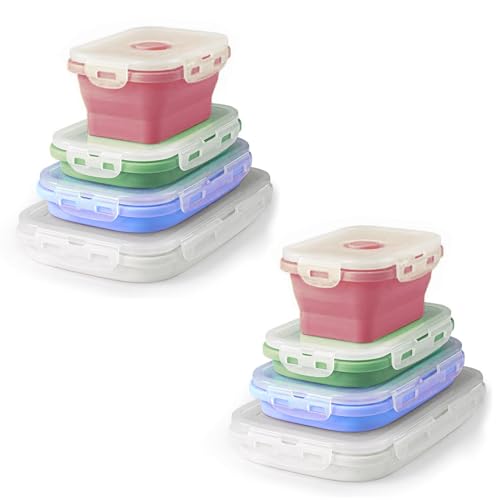 HAC24 8er Set Silikon Lunchbox faltbar mit Deckel BPA frei Vorratsbehälter Frischhaltedosen Gefrierdosen Brotdose in verschiedenen Größen: Tests, Infos & Preisvergleich