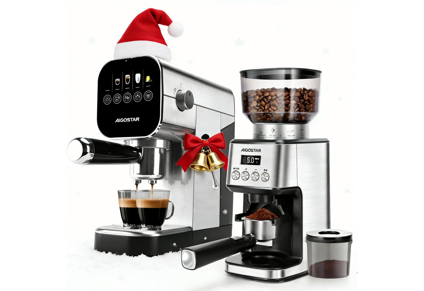 Aigostar Elektrische Kaffeemühle Kegelmahlwerk, 52 Mahleinstellungen, 180 W, Silber, antistatisch, einfach zu reinigen