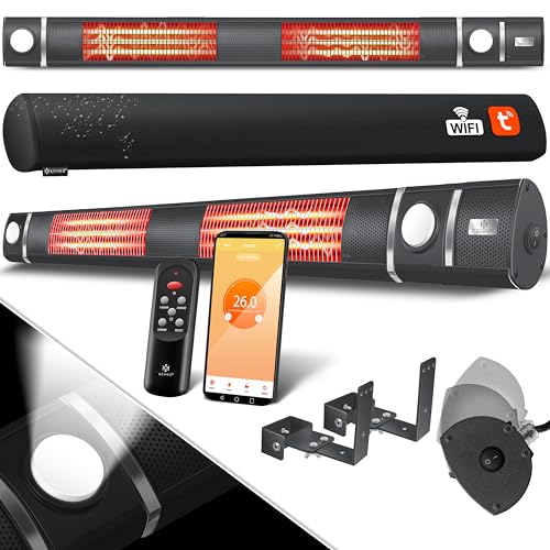 KESSER® Infrarot Heizstrahler 3000W IR-Gastro-Bar, mit LED Licht, WiFi & Fernbedienung, IP55 wasserdicht, inkl. Schutzhülle, Wand-Heizstrahler für Terrassen und Gastronomie