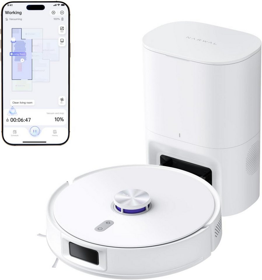 Narwal Freo S Saugroboter mit Wischfunktion, 8000Pa Saugleistung, 3D Mapping, APP-Fernsteuerung, millimetergenaue Hindernisvermeidung, weiß