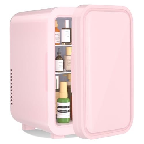 YASHE Mini-Kühlschrank 6 Liter, tragbarer thermoelektrischer Kühler für Lebensmittel und Hautpflege, pink, AC/DC, geräuscharm