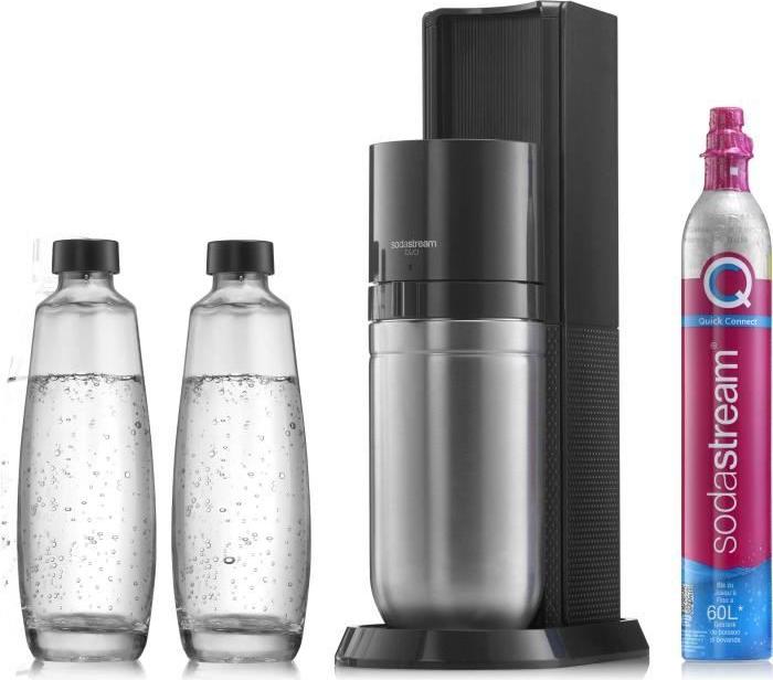 SodaStream DUO, Soda- und Sprudelwassergerät in Schwarz, inkl. 2 Glaskaraffen und 1 x 60-l-Gasnachfüllung