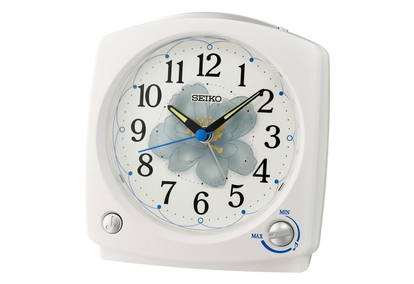 Seiko Quarzwecker mit Vogelstimmen, Weiß, 5 Weckmöglichkeiten, Schlummerfunktion, Zifferblattbeleuchtung