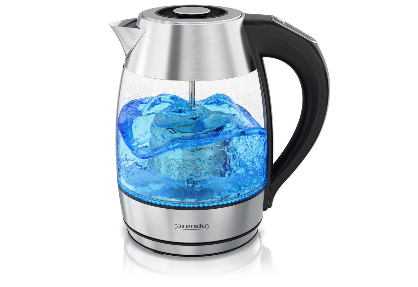 Arendo BEST TEA, Wasserkocher Teekocher aus Glas & Edelstahl, 1,8 l, 2200 W, Temperaturwahl 40°C – 100°C, Warmhaltefunktion, Überhitzungsschutz, Teesieb