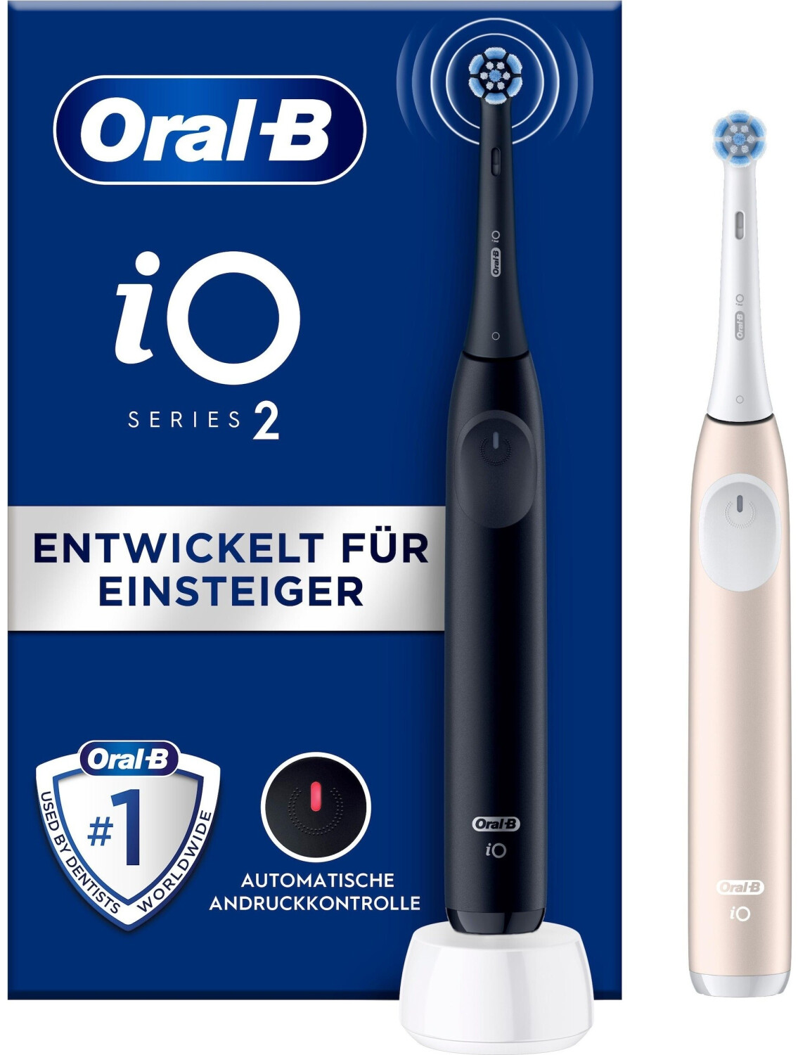 Oral-B iO Series 2 Elektrische Zahnbürste – 2 Handstücke, 3 Modi, Andruckkontrolle, Timer, inkl. Ladestation (Schwarz/Rosa)