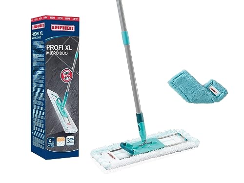 Leifheit Bodenwischer Profi XL mit 2 Wischbezügen, 1x Mikrofaser Bezug für alle glatten Böden & 1x elektrostatisches Staubtuch, Stahlstiel 146cm, Wischbreite 42cm, Mopp in umweltfreundlichem Karton