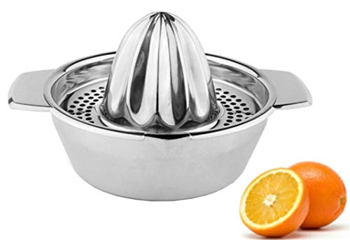 Bayli Zitruspresse manuell aus Edelstahl | Ø12.5cm Saftpresse | Zitronenpresse mit Auffangbehälter und Ausgießer | Limettenpresse | Fruchtpresse | Orangenpresse | Entsaftter für Zitronen Zitrusfrüchte